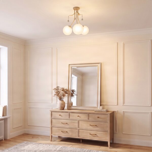 Milagro Lighting Stropna svetilka Celeste, siva-rjava, Ø 40 cm, kovina, 3-žarilna, zatemnjen, Zlata / medeninasta, Dnevna soba / jedilnica, Kovina