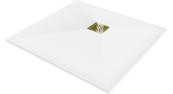 Mexen Stone+ kompozitno kvadratno tuš korito 90 x 90 cm, belo, zlat pokrov - 44109090-G