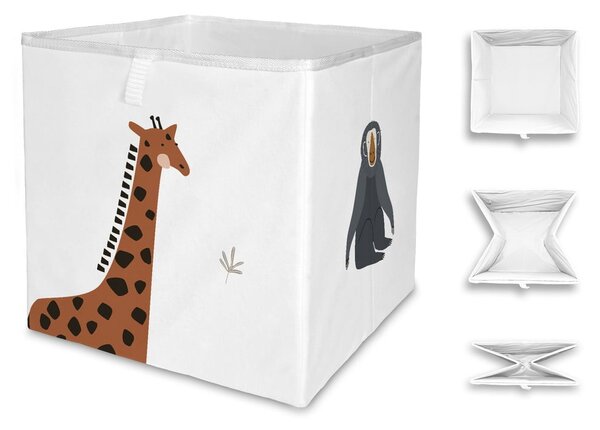 Bel tekstilni otroški organizator za igrače 32x32x32 cm Safari Animals – Butter Kings