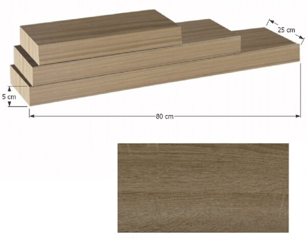 Stenska polica Gana, hrast, 80 x 25 x 5 cm