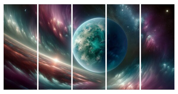 5-delna slika galaksija in planet