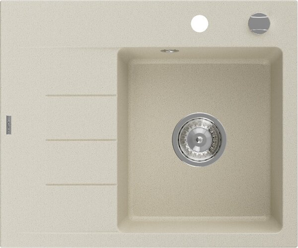 Mexen Ben granitno pomivalno korito z 1 komoro in odcejalnikom, desno 600 x 500 mm, bež, sifon krom - 6523605000-69