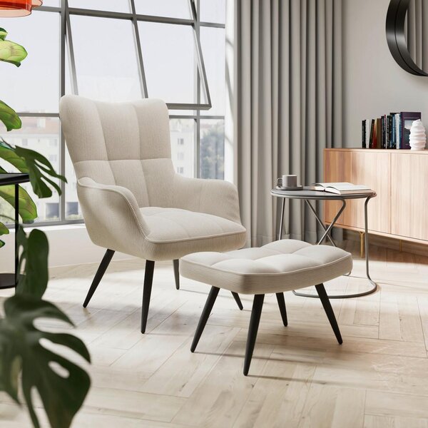 Mömax Fotelj Hanoi, Bež, S Taburejem