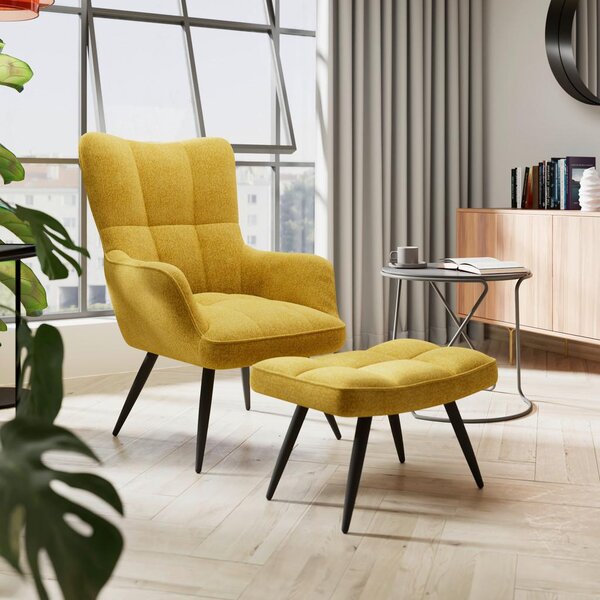 Mömax Fotelj Hanoi, Rumena, S Taburejem
