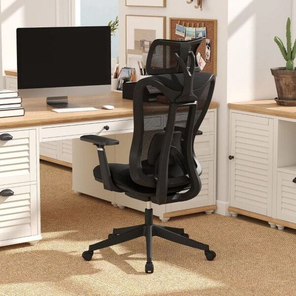 Ergonomski pisarniški stol z nastavljivo ledveno oporo in naslonom za glavo ter 3D naslon za roke