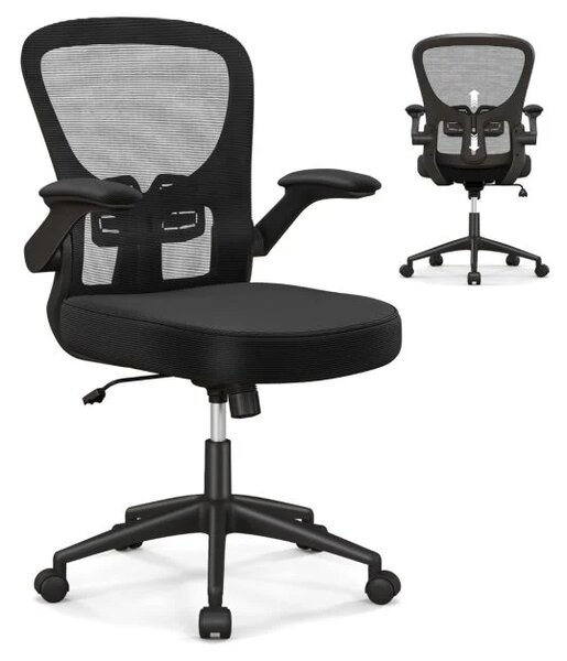 Ergonomski pisarniški stol z zložljivimi nasloni za roke, nastavljivo ledveno oporo in funkcijo zibanja