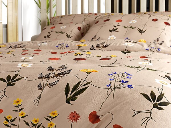 Posteljnina mikropliš HERBAR bež barve Dimenzija posteljnine: 2 kom 70 x 90 cm | 200 x 220 cm