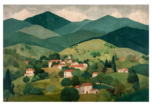 Slika podeželska pokrajina v dolini