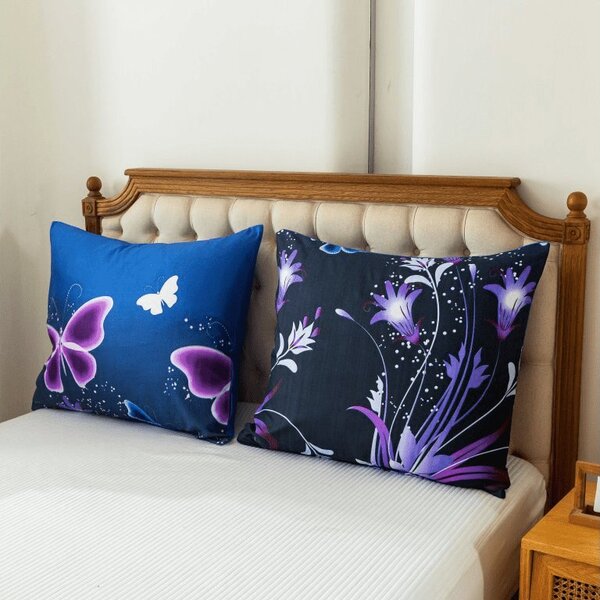 Komplet posteljnine mikropliš VIOLET BUTTERFLY temno modra + rjuha mikropliš SOFT 180x200 cm bela, zakonska postelja