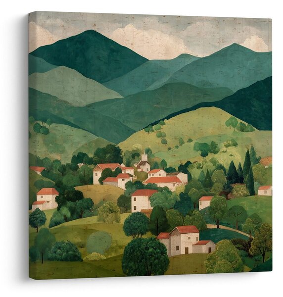 Slika zelene griče in hiše