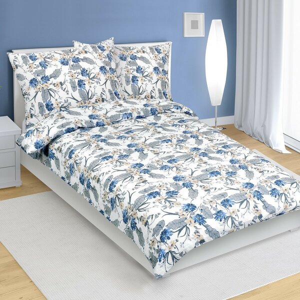 Bellatex Krep posteljno perilo Flower blue , 140 x200 cm, 70 x 90 cm, 140 x 200 cm, 70 x 90 cm