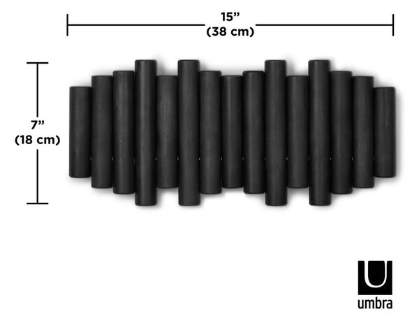 Črn stenski obešalnik iz borovega lesa Picket - Umbra