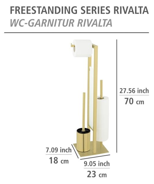 Stojalo za WC papir z WC ščetko iz nerjavečega jekla v zlati barvi Rivalta – Wenko