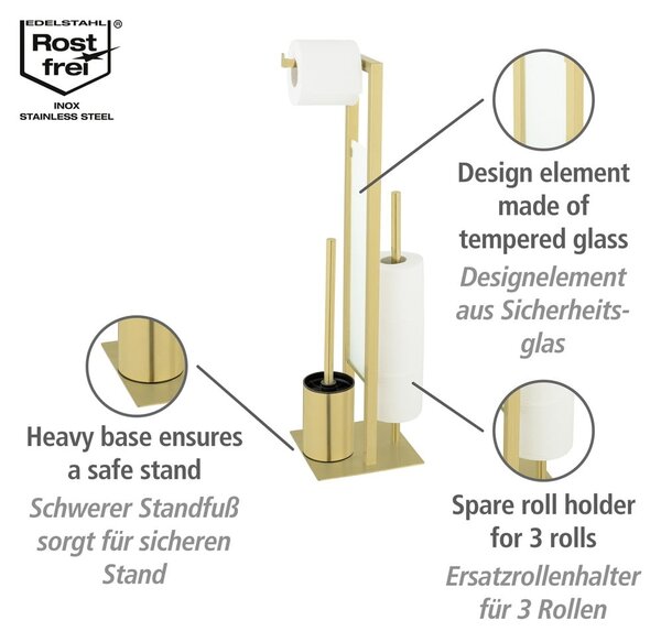 Stojalo za WC papir z WC ščetko iz nerjavečega jekla v zlati barvi Rivalta – Wenko
