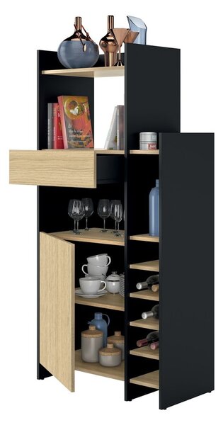 Črna/naravna vinska omara v hrastovem dekorju za 12 steklenic 77x161 cm Kitchy – TemaHome