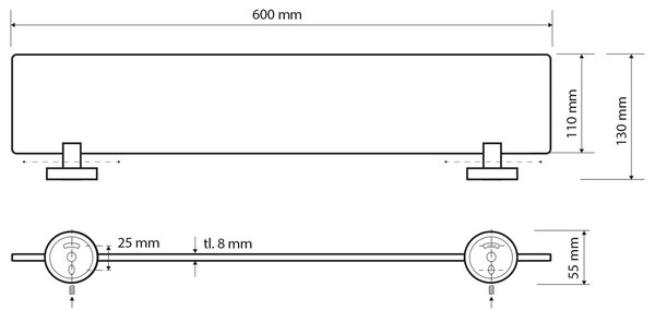 SAPHO XR609 X-Round E steklena polica, 60 x 13 cm