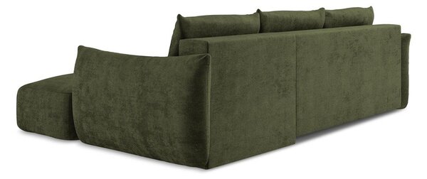 Zelena raztegljiva kotna sedežna garnitura iz šenilje (desni kot/z ležalnikom) Leila – Makamii