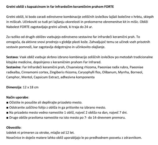 Grelni obliž s kapsaicinom in Far Infrardečim keramičnim prahom 12x18cm