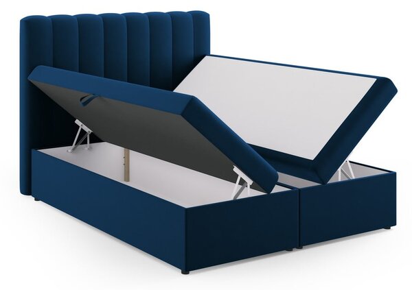 Temno modra boxspring postelja s prostorom za shranjevanje 160x200 cm Gina – Milo Casa