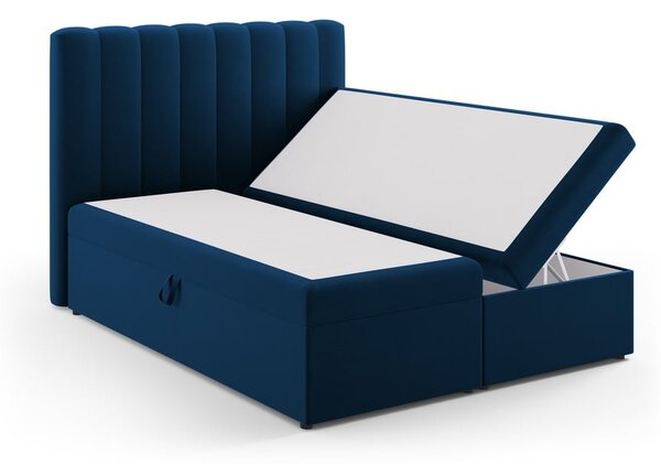 Temno modra boxspring postelja s prostorom za shranjevanje 160x200 cm Gina – Milo Casa