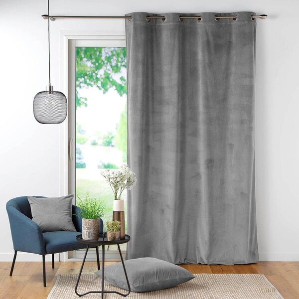 Siva zavesa iz rebrastega žameta 140x260 cm Casual – douceur d'intérieur