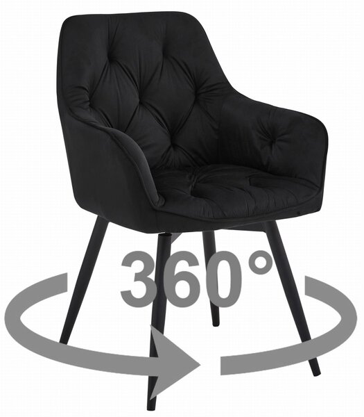 Vrtljivi jedilni stol JORK360 VELVET, črn