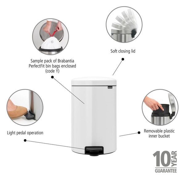 Bel jeklen koš za smeti s pedalom 20 l NewIcon – Brabantia