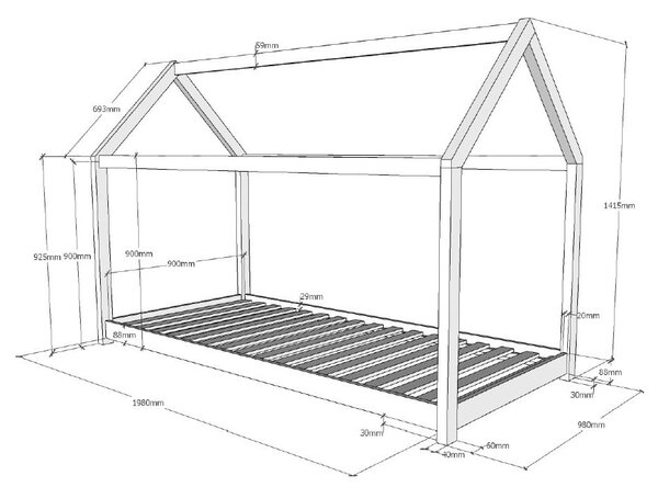 Bela otroška postelja Vipack Cabane, 90 x 200 cm