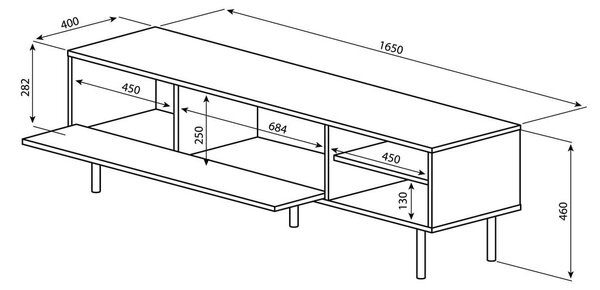 Črna/naravna TV omarica v hrastovem dekorju 165x40 cm Ampère – TemaHome