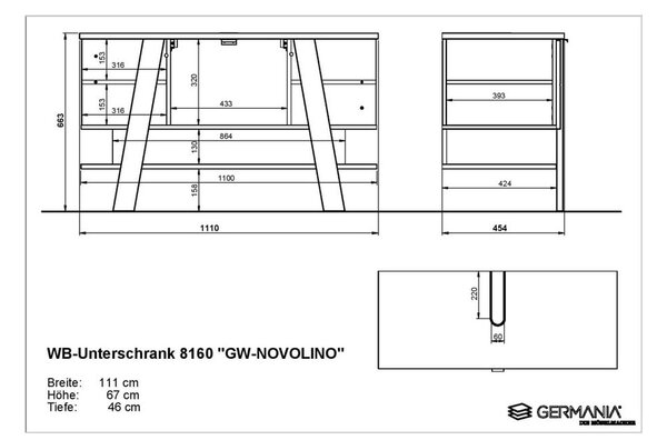 Bela omarica za pod umivalnik v hrastovem dekorju 111x67 cm Novolino - Germania