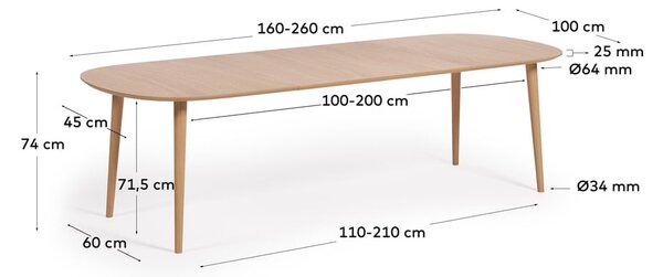 Okrogla raztegljiva jedilna miza v hrastovem dekorju ø 160 cm Oqui – Kave Home