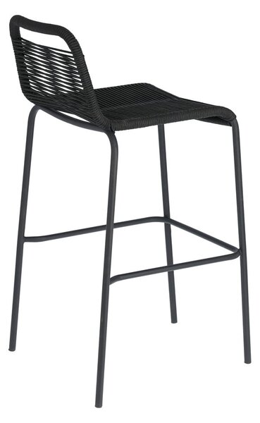Črn barski stol z jekleno konstrukcijo Kave Home Glenville, višina 74 cm