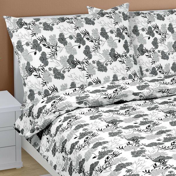 Bellatex Krep posteljno perilo Flower grey , 140 x200 cm, 70 x 90 cm