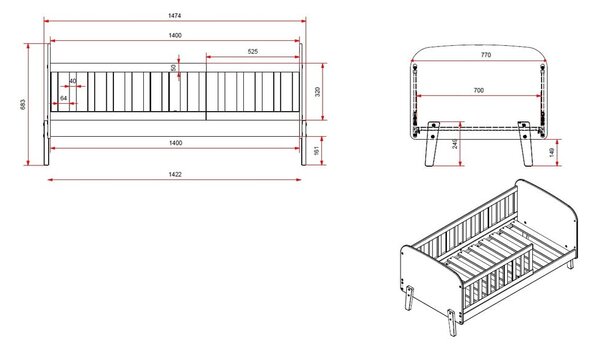 Bela postelja Vipack Toddler, 70 x 140 cm