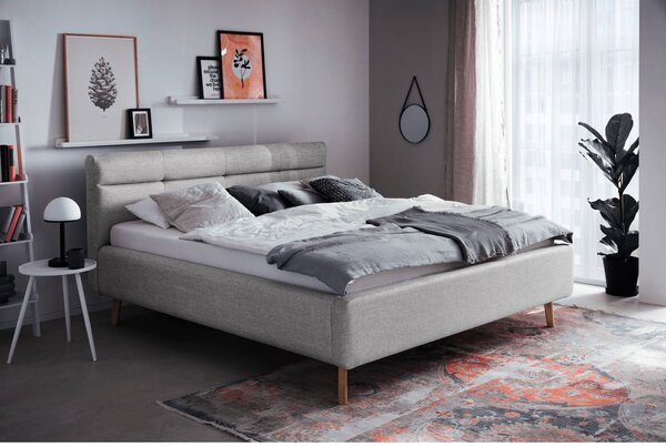 Siva oblazinjena zakonska postelja s prostorom za shranjevanje z letvenim dnom 160x200 cm Lotte – Meise Möbel