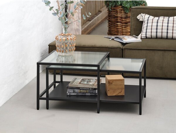 Črne steklene mizice v kompletu 2 ks 60x60 cm Bronco – Unique Furniture