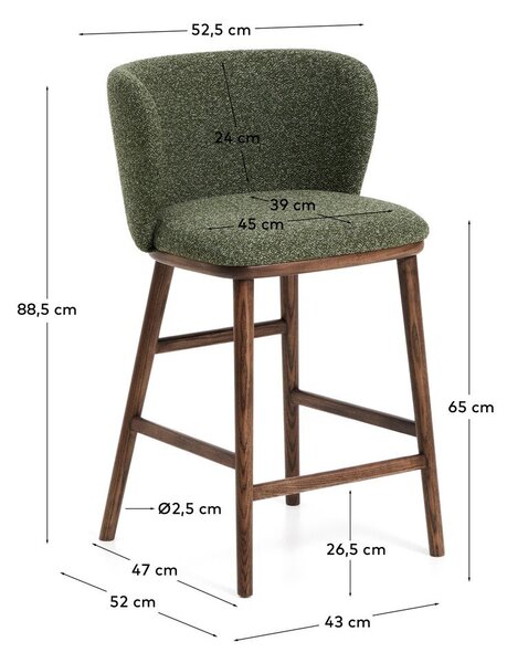 Temno zelen oblazinjen barski stol (višina sedeža 65 cm) Ciselia – Kave Home