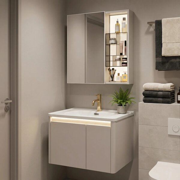 Komplet kopalniškega pohištva z umivalnikom Sora DE07-60 Beige 60CM