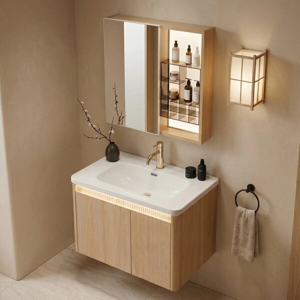Komplet kopalniškega pohištva z umivalnikom Sora DE07-70 Oak 70CM