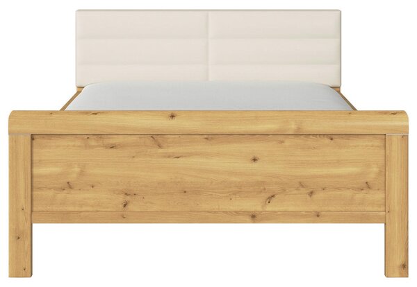 POSTELJA 160 cm x 200 cm , leseni material barve hrasta, barve šampanjca