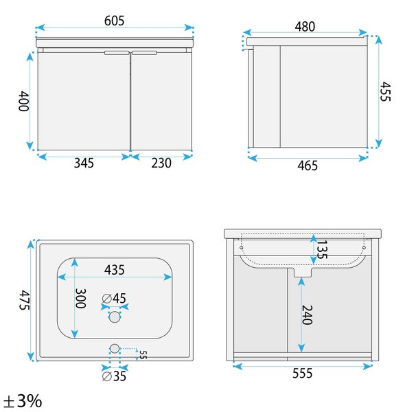 Komplet kopalniškega pohištva z umivalnikom Nova DB06-60 60cm