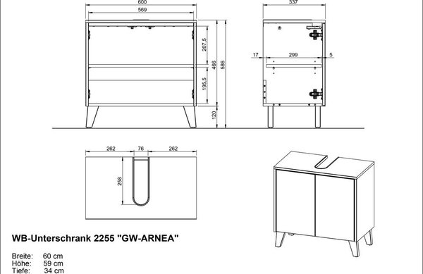 Kremno bela omarica za pod umivalnik v mat dekorju 60x59 cm Arnea – Germania