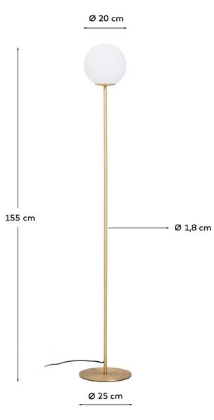 Bela/v zlati barvi stoječa svetilka s steklenim senčilom (višina 155 cm) Brisia – Kave Home