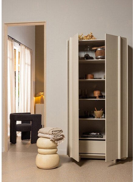 Kremno bela modularna omarica iz masivnega bora 101x210 cm Basu – WOOOD