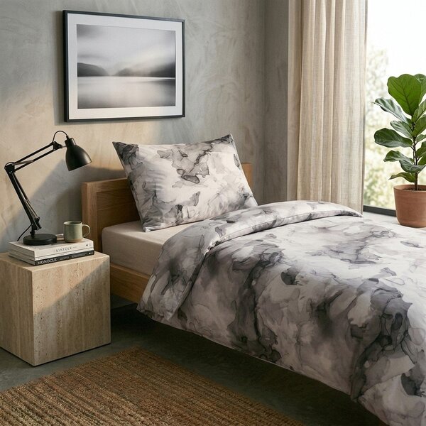 Siva enojna posteljnina iz bombažnega satena 140x200 cm Deluxe Minerals – My House