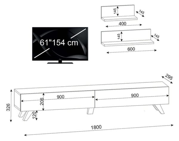 Bela televizijski komplet v orehovem dekorju 60x14,5 cm Amerika - Kalune Design