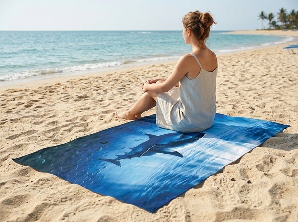 Hitro sušeča XXL plažna brisača SHARKON modra 150 x 210 cm, 100% mikrotkanina