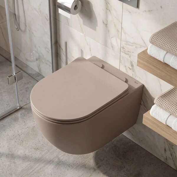 Komplet Stenska WC Školjka Focus + Nadpultni Umivalnik Rea Focus Taupe