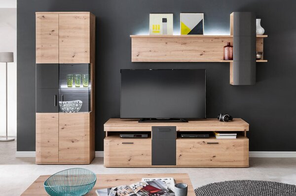 DNEVNI REGAL, antracit, prozorno, barve hrasta