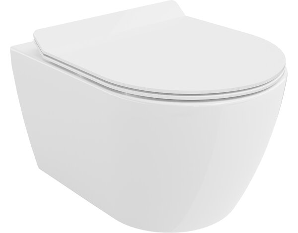 Mexen Carmen wc školjka Rimless s počasi zapirajočim pokrovom slim, duroplast, bel sijaj - 30880100